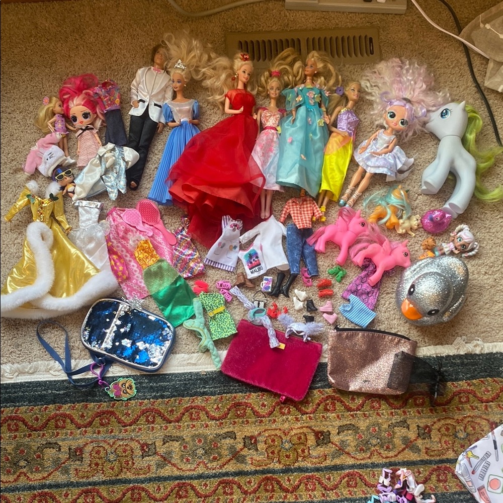 Colorful Doll and Pony Collection with Accessories and misc. toys/bags.
